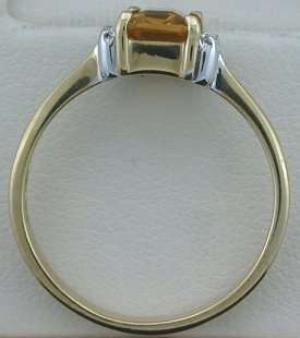 10Kt Gold Emerald Cut Citrine Diamond Gem Ladies Ring  