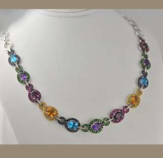 Multi gemstone Sapphire Citrine Blue Topaz 14k Necklace  