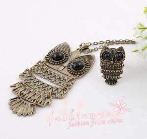 Ancient Bronze Plated Cute Owl Necklace And Ring Set 1  