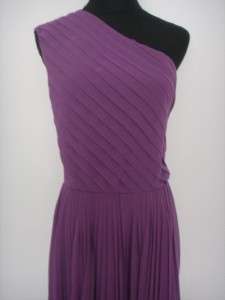 795 Halston Heritage Pleated One Shoulder Gown in Purple and Taupe 