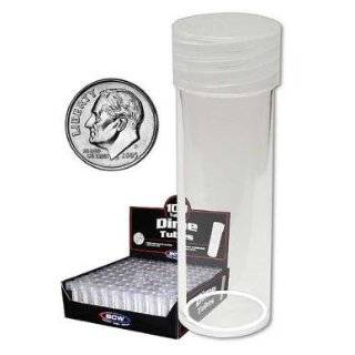 COIN STORAGE TUBES, round clear plastic w/ screw on tops for DIMES 
