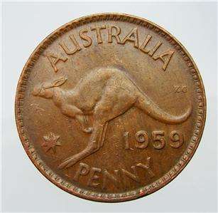 1959 Australia Penny 1d, QEII, Better Pre Decimal, aEF  