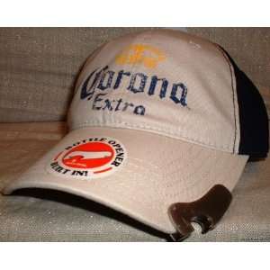  CORONA Extra Beer Tan/Blue Baseball Cap HAT w/Opener 