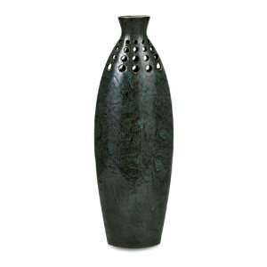   Narrow Dark Peacock Blue Crackle Glazed Ceramic Vase