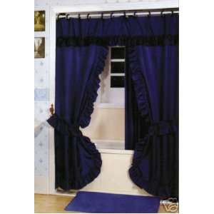 DOUBLE SWAG SHOWER CURTAIN, LINER & RINGS , NAVY BLUE  