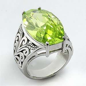 18ct Checkerboard Cut Synthetic Peridot Green CZ Sterling Silver Ring 