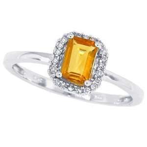  0.48ct Emerald Cut Citrine Ring with Diamonds in 10Kt 