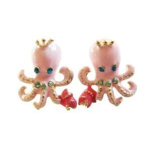  Cute Octopus with Crown Stud Earrings Jewelry