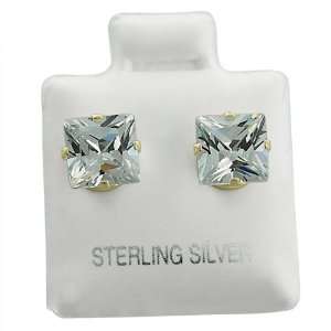    Sterling Silver 6mm Square Clear CZ Studs Earrings Jewelry