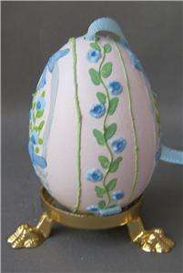 Austrian hand painted blown real Easter Egg BLUE FLOWER BASKET Germany 