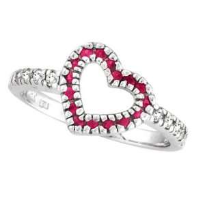  Pink Sapphire and Diamond Heart Ring in 14k White Gold (0 