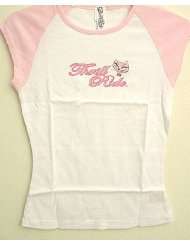 Thrill Ride French Kitty Tattoo Baby Doll Top White with Pink