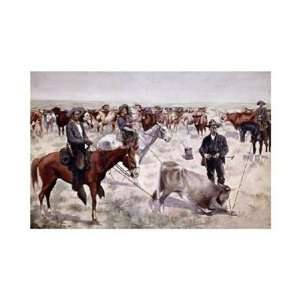 Frederic Remington   Branding A Steer Giclee Canvas