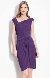 Adrianna Papell Crystal Brooch Ruched Jersey Dress
