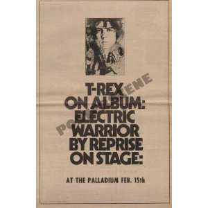  T Rex Marc Bolan Palladium NYC Concert Ad Poster 1972 