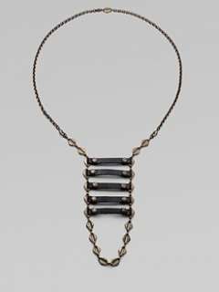 Bliss Lau   Instinct Antiqued Leather Trimmed Bib Necklace
