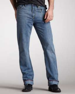 Blue Straight Distressed Jeans  