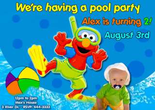 SESAME STREET ELMO POOL BIRTHDAY PARTY INVITATIONS  