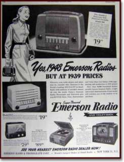 1947 Emerson radio and phonograph and TV 1939 prices AD  