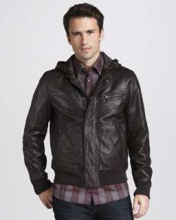 Hooded Leather Bomber Jacket, Spray Dye Plaid Shirt & Authentic Colson 