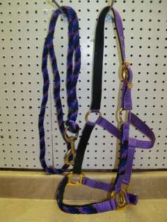Nylon Rope Overlay Horse Halter w/ Matching Lead Purple  