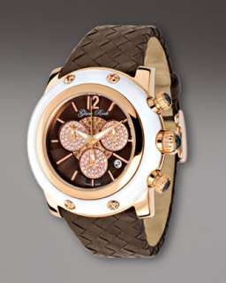 46mm Miami Jeweled Chronograph Watch, White Brown