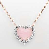 Pink Rhodium Plated Sterling Silver Pink Opal and Diamond Accent Heart 