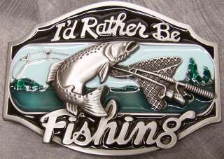 Pewter Belt Buckle Sportsman Id Rather be Fishing NEW  