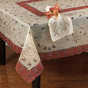 Imari Embroidery Cutwork Floral Beige Tablecloth   80x80 65x84 104 