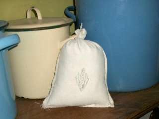 Pair of Vintage French White Linen 1kg Flour Sacks Green Wheat motif 