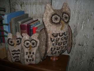 Primitive Rug Hooking Pattern~Folk Art Owl Family~~PRHG  