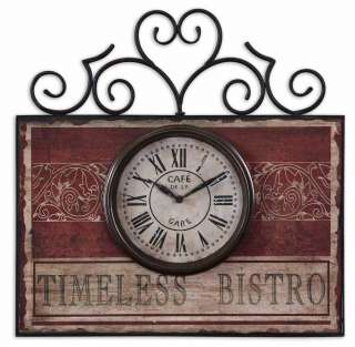 French Country Tuscan Bistro Cafe Aged Red Wall Clock  