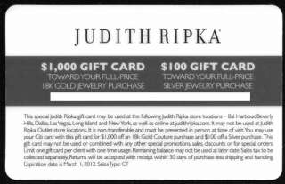 JUDITH RIPKA GIFT CARD $1000 18K GOLD JEWELRY OR $100 SILVER JEWELRY 