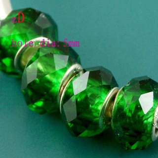 P1372 6pcs Green Crystal Glass Bead Fit Charm Bracelet  