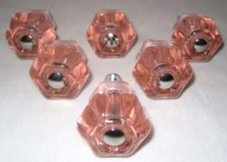 Pink Glass Ferrule Antique Cabinet Knob Pulls 1 3/16  