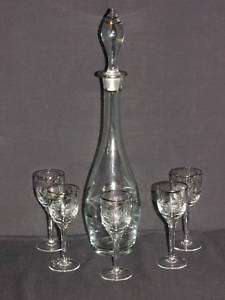 Bohemia Czech Cornflower Crystal Glass Decanter Goblets  