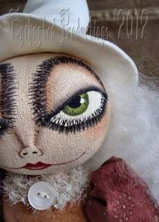   Primitive Folk Art Halloween White Witch Doll Joyce Stahl EHAG  