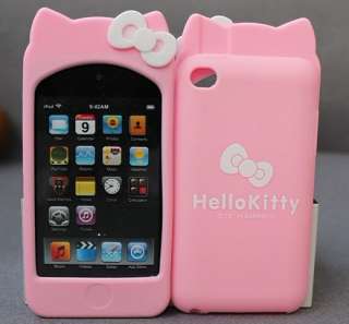 Pink Silicone Case Ear Butterfly Hello Kitty Soft Cover Case For Ipod 