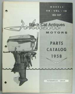   1958 Johnson Motors Outboard Parts Catalog 50 HP Models V4 V4L 10 NOS