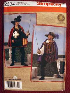 SIMPLICITY MENS MUSKETEER COSTUME PATTERN 2334 Sz L XL  