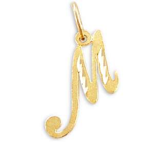 14k Yellow Gold Initial Letter M Pendant  