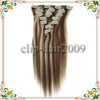 157 pcs Remy Clips on Human Hair Extensions #4/613  