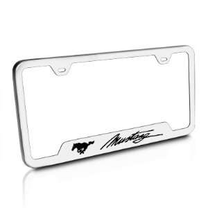  Ford Mustang Script Brushed Steel Auto License Plate Frame 