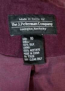 womens burgundy THE J PETERMAN COMPANY 100% SILK long shirt jacket 