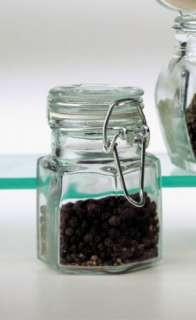 Glass Flip Snap Top Hermetic Hexagon Spice Herb Jar  