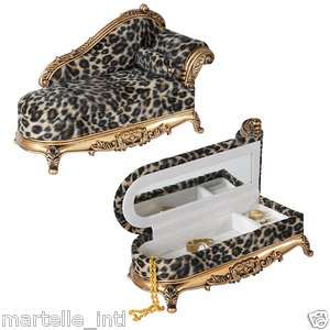 LEOPARD CHAISE Jewelry Box Lounger Gold Accents Martelle New Storage 