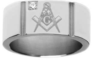   Steel Masonic Freemason Mason Blue Lodge Ring with Crystal  