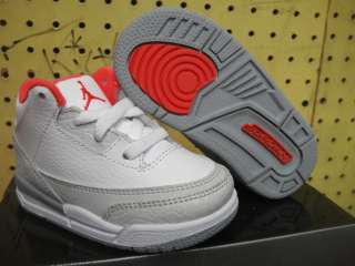 Nike Jordan 3 White Grey Red Shoes Infant Toddler 9.5  