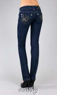 Miss Me Jeans Metallica Chain Reaction Fleur de Lis Straight Leg 