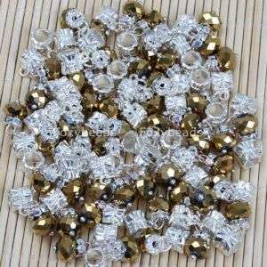 50P DANGLE *GOLDEN CRYSTAL GLASS LARGE HOLE CHARM BEADS  